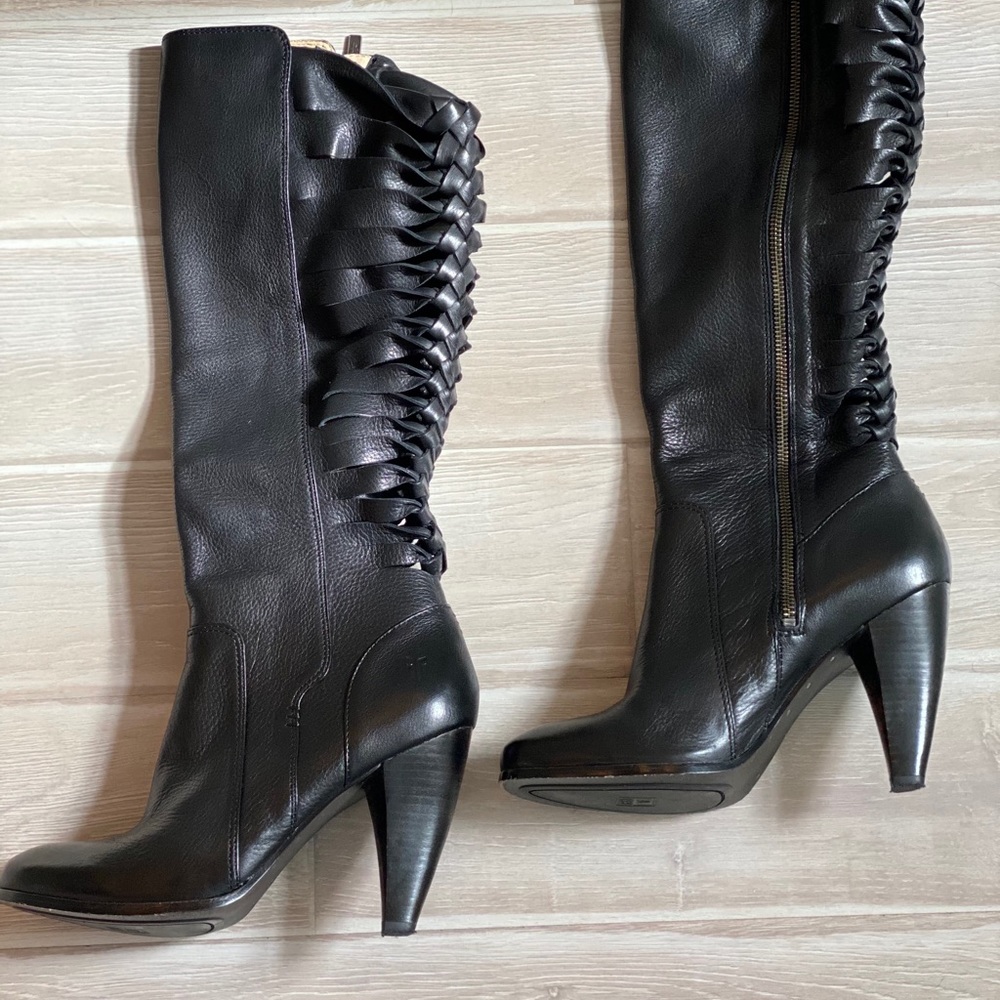 Frye Black Leather Knee High Boots Size US 8.5